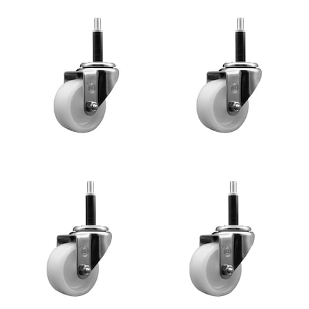 Service Caster 3'' SS Nylon Wheel Swivel 3/4'' Expanding Stem Caster Set, 4PK SCC-SSEX20S314-NYS-34-4